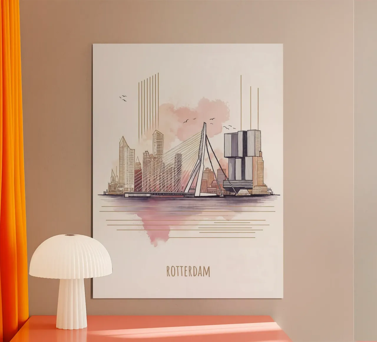 Rotterdam City stampa moderna e minimalista di punti di riferimento poster con telaio in legno da WijdevenDesign