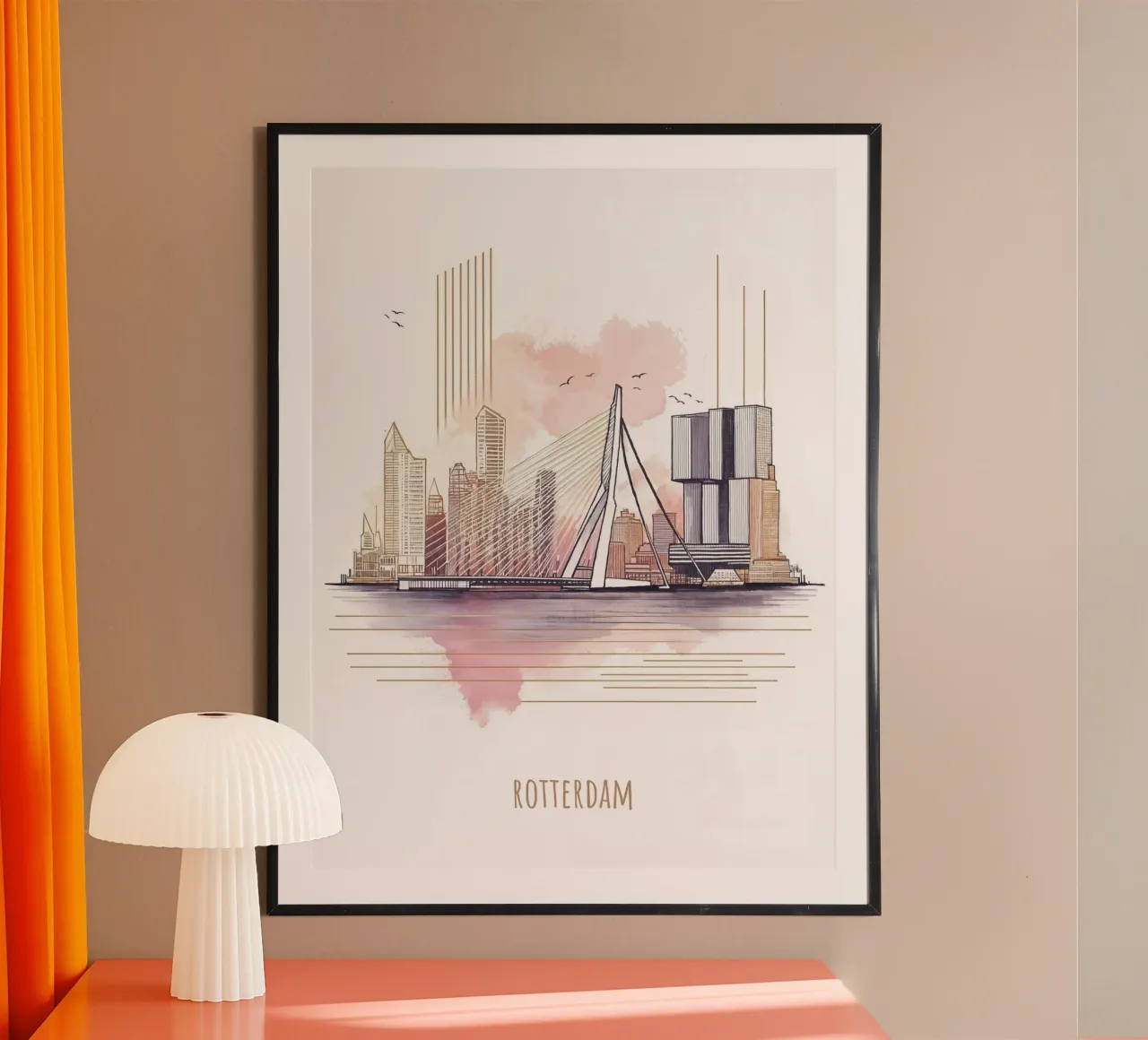 Rotterdam City stampa moderna e minimalista di punti di riferimento poster con telaio in legno da WijdevenDesign