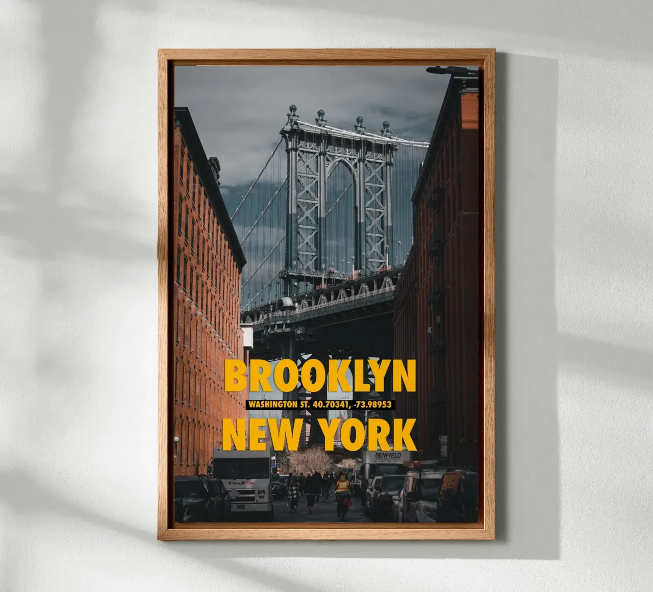 Manhattan Bridge over DUMBO Brooklyn New York canvas met Baklijst van fokusfernweh