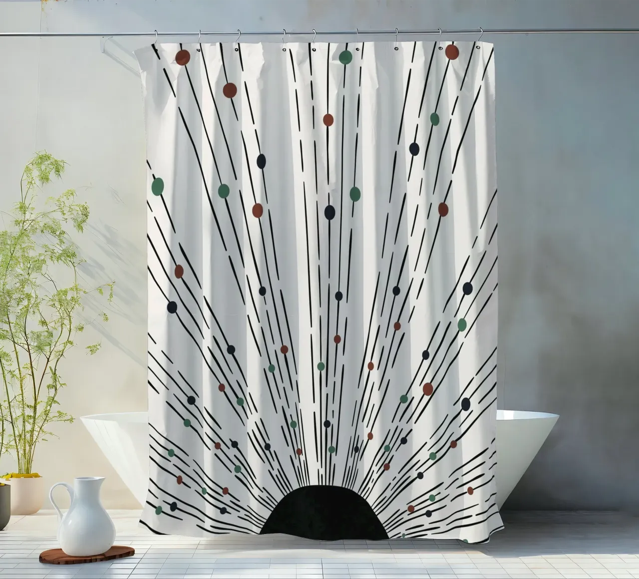 Sonnenstrahlen Boho-Design – Minimal & Dynamisch Duschvorhang von Whole©