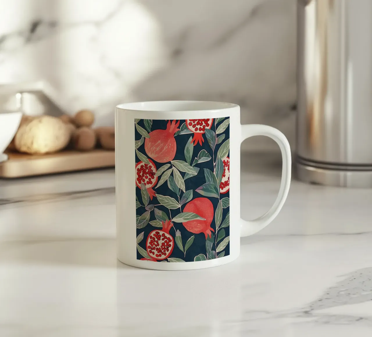 Melograno Pianta Frutta Cibo Vintage Botanico Boho Floreale tazza in ceramica da Gentle Echoes Art