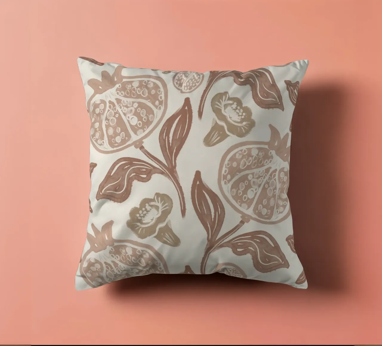 Pomegranates Pattern - Mocha Mousse cuscino da anisillustration