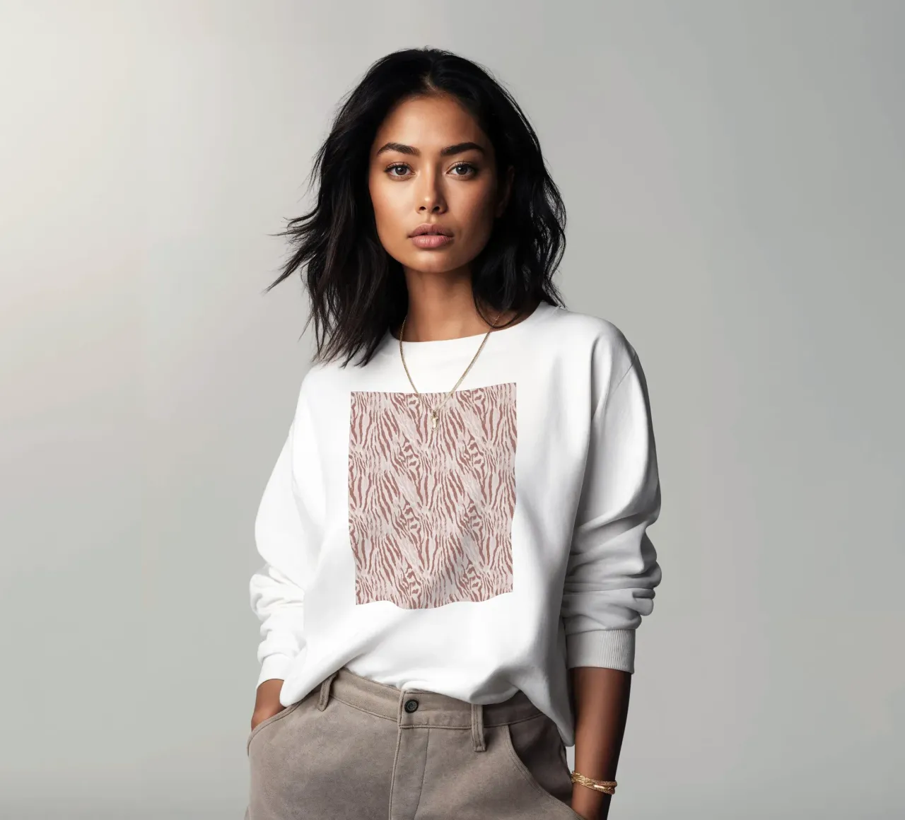 Zebra tijger dierenprint in mokka mousse bruin Boho Chic Y2K sweatshirt van Gentle Echoes Art