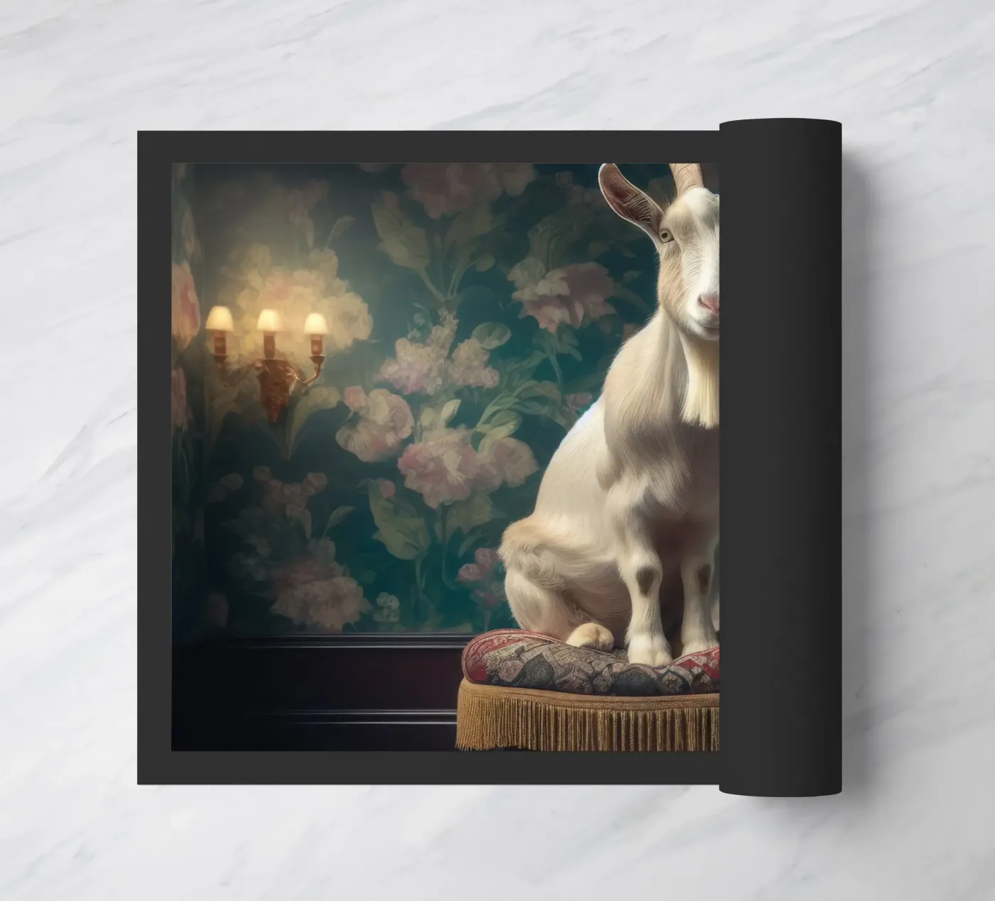 The Floral Parlour Goat – Whimsical Vintage Animal Portrait doormat by Animal Portraits