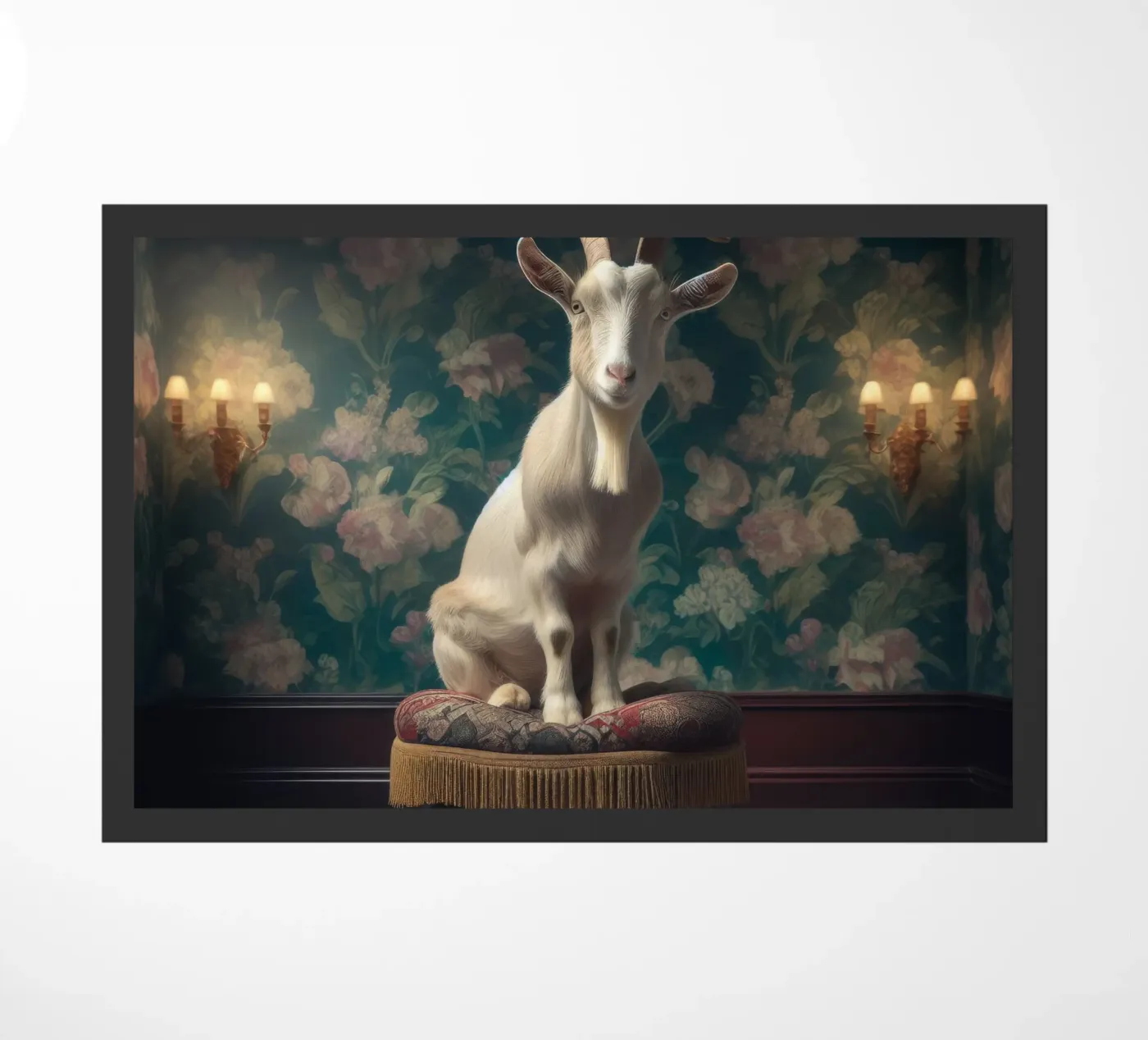 The Floral Parlour Goat – Whimsical Vintage Animal Portrait doormat by Animal Portraits