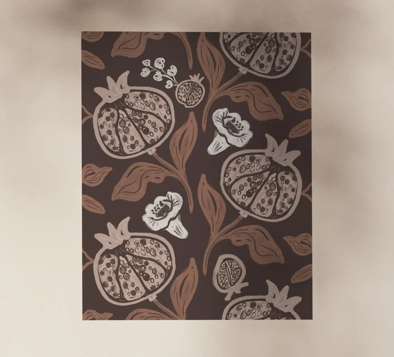 Pomegranates Pattern - Dark Mocha Mousse lámina retroiluminada de anisillustration