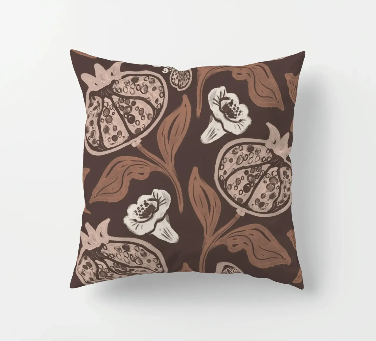 Pomegranates Pattern - Dark Mocha Mousse cuscino da anisillustration