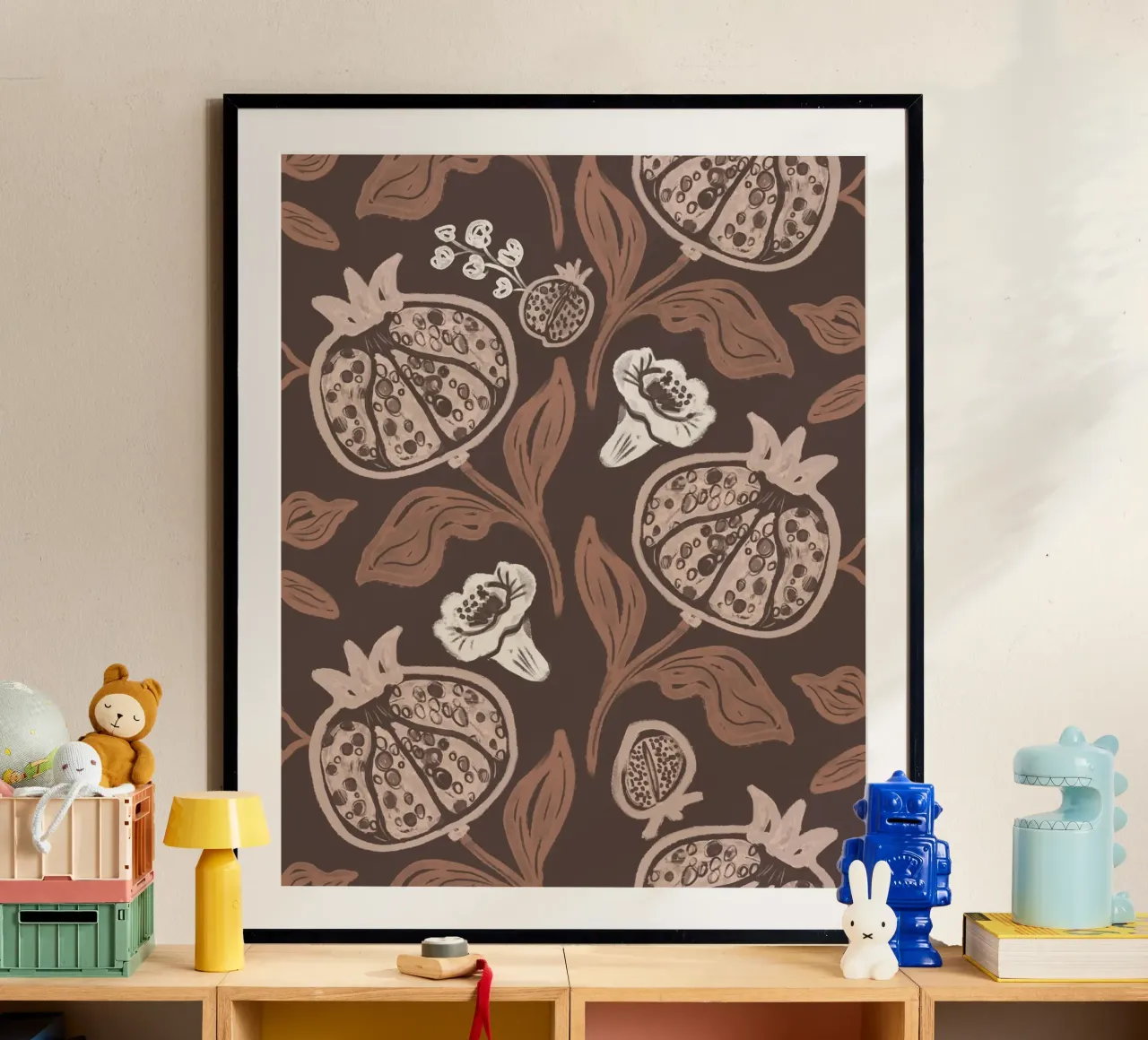 Pomegranates Pattern - Dark Mocha Mousse carta hahnemühle da anisillustration