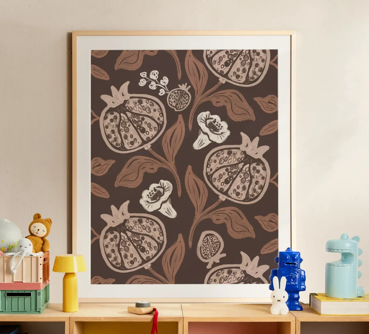 Pomegranates Pattern - Dark Mocha Mousse carta hahnemühle da anisillustration