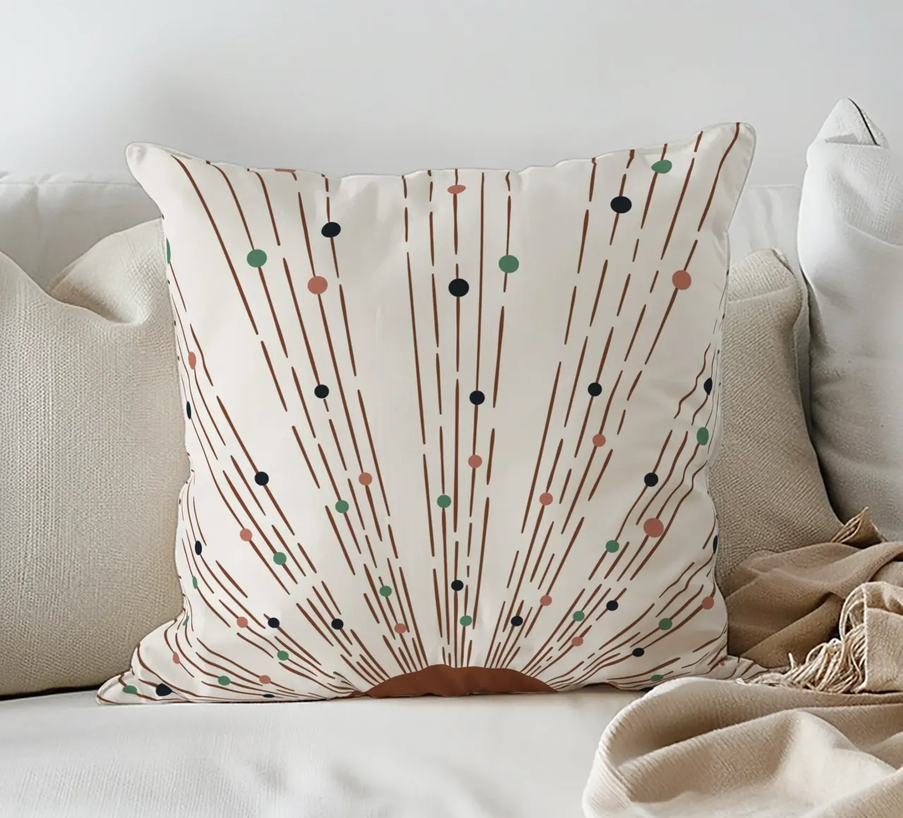 Rays & dots boho design - minimal & modern decorative cushion by Whole©