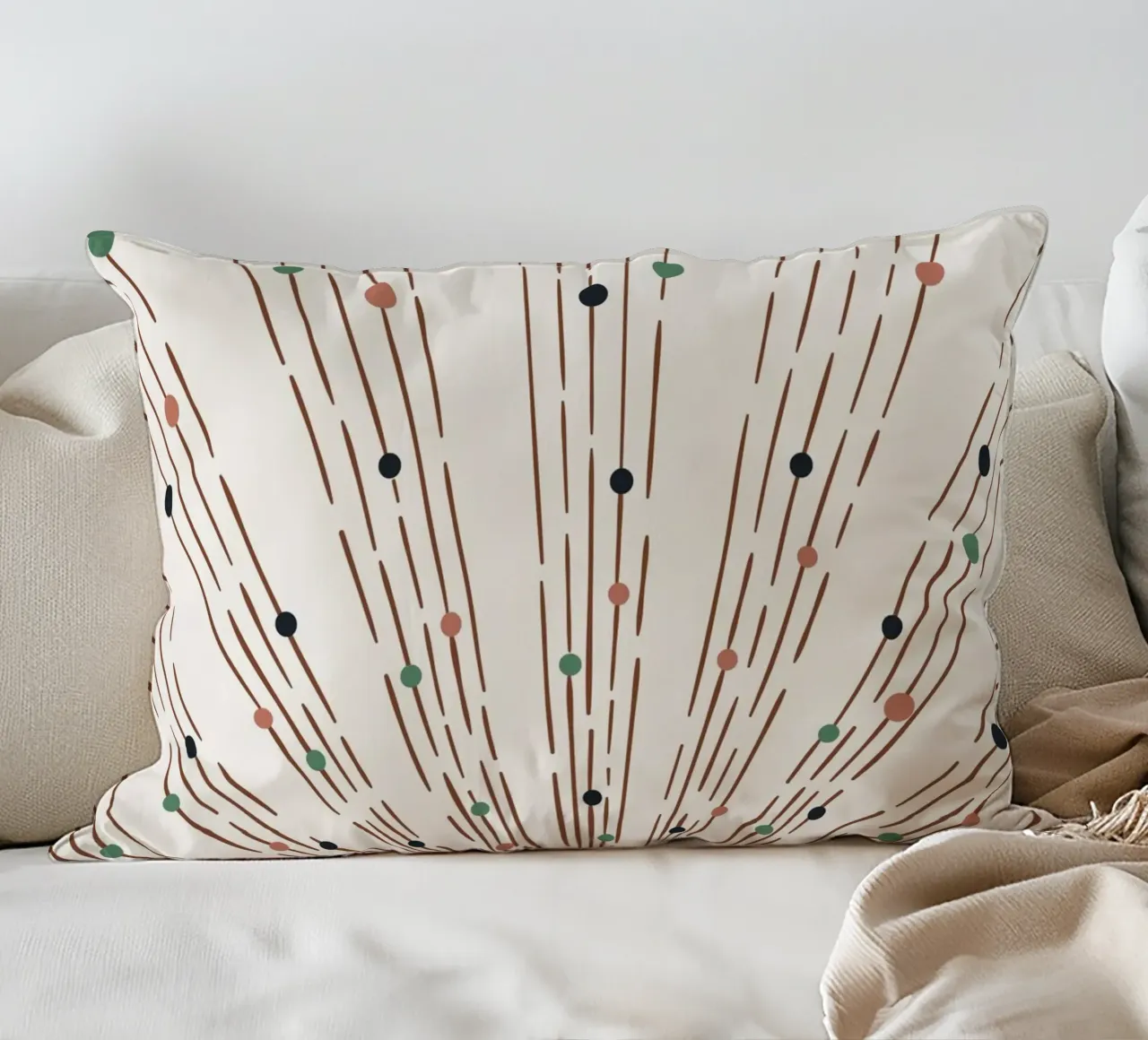Rays & dots boho design - minimal & modern decorative cushion by Whole©