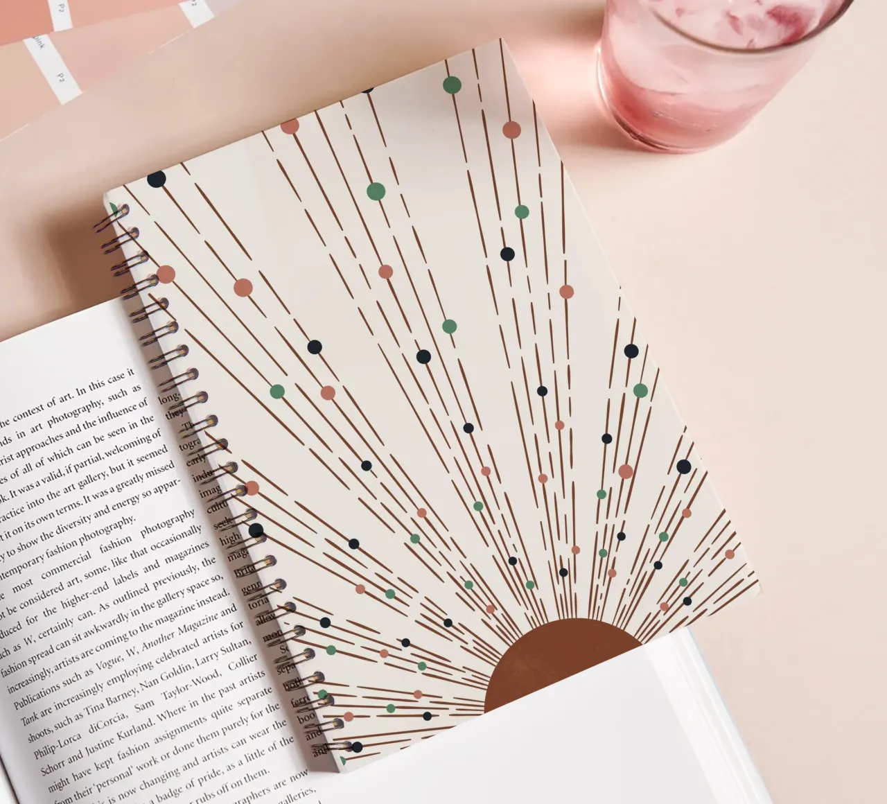 Rays & dots boho design - minimal & modern spiral notebook by Whole©