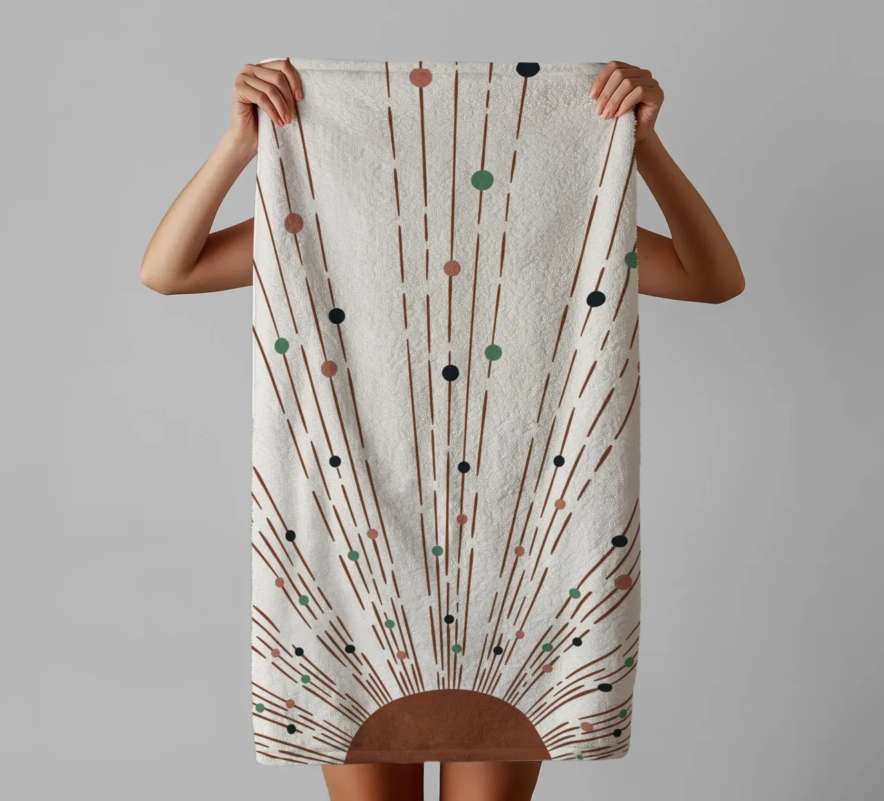 Boho-ontwerp met stralen en stippen - minimaal en modern badhanddoek van Whole©