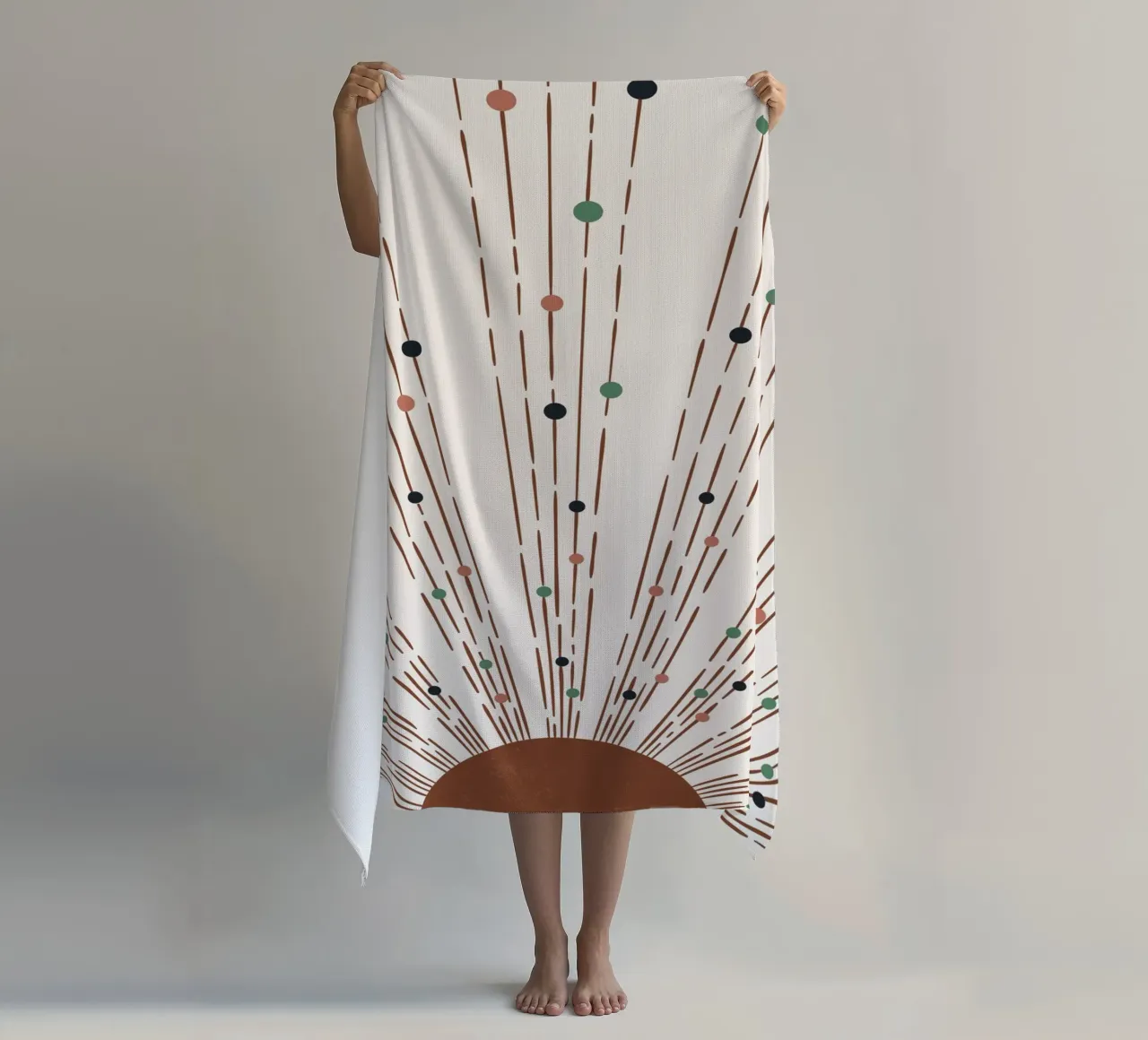 Rays & dots boho design - minimal & modern beach towel by Whole©