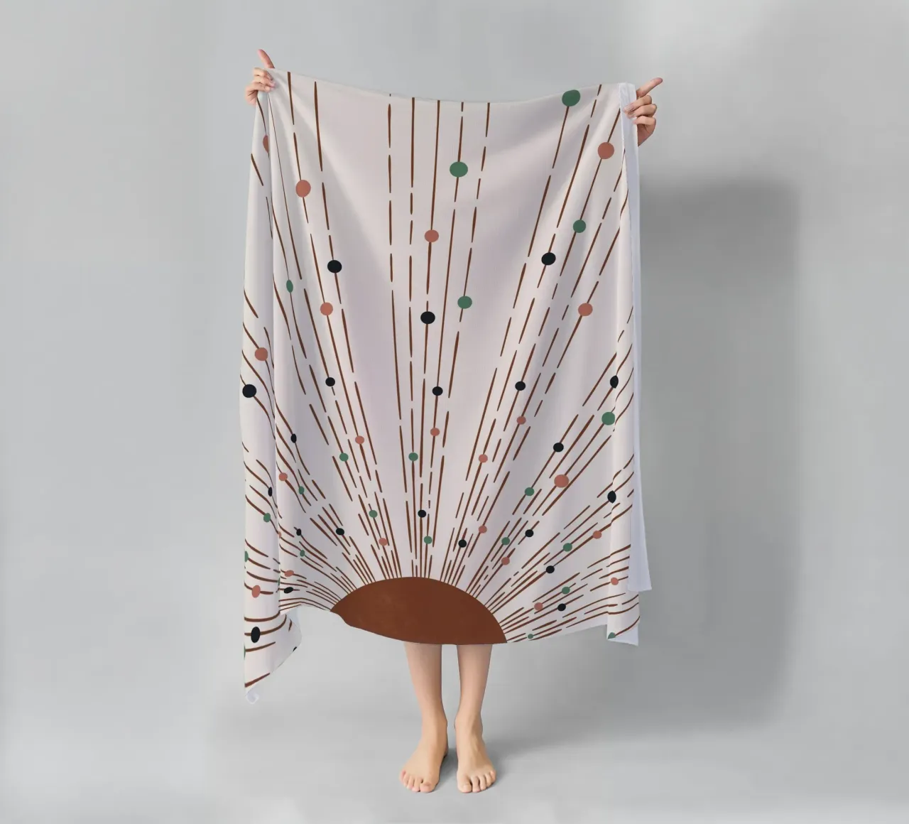 Rays & dots boho design - minimal & modern beach towel by Whole©