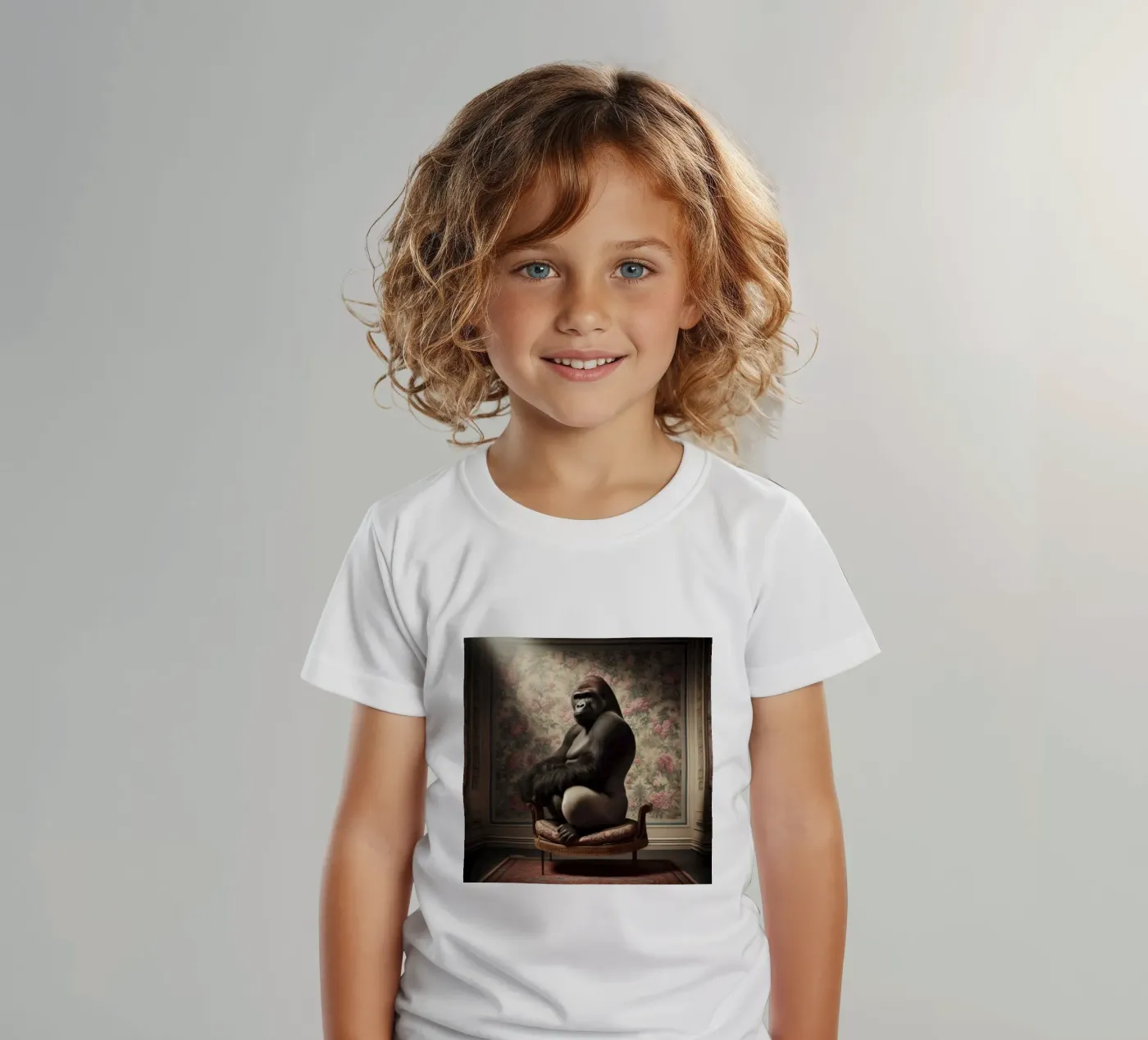 Floral Parlour Gorilla – Whimsical Vintage Animal Portrait t-shirt bambini da Animal Portraits