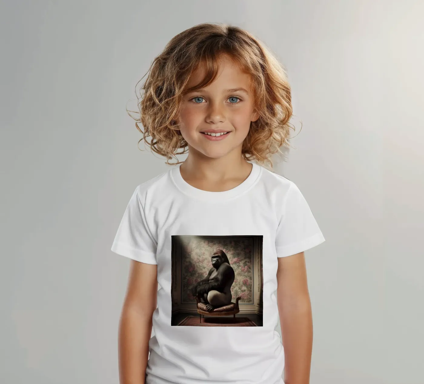 Floral Parlour Gorilla – Whimsical Vintage Animal Portrait t-shirt bambini da Animal Portraits