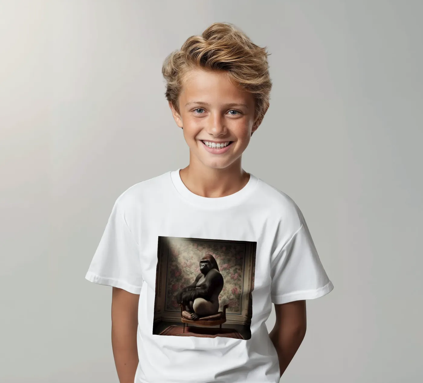 Floral Parlour Gorilla – Whimsical Vintage Animal Portrait t-shirt bambini da Animal Portraits