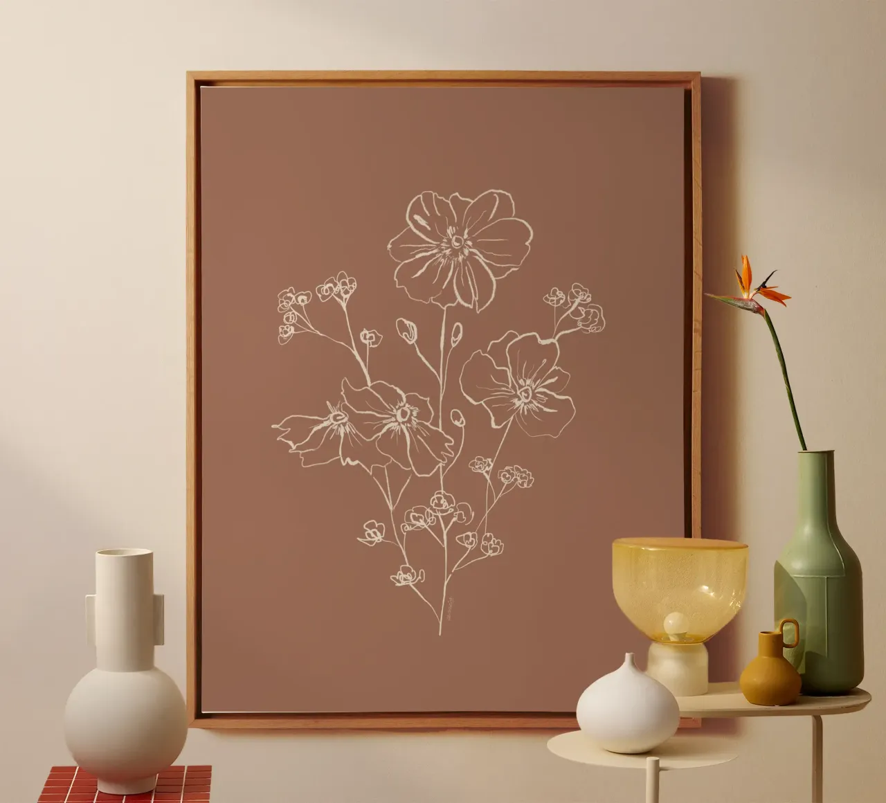 Wild Roses Bouquet - Mocha Mousse tela con Cornice a cassetta da anisillustration