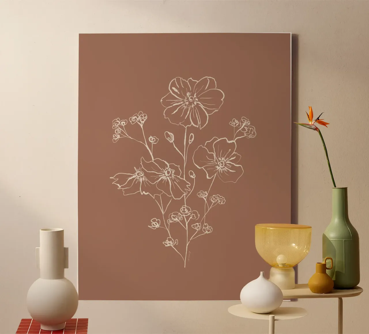 Wild Roses Bouquet - Mocha Mousse tela con Cornice a cassetta da anisillustration