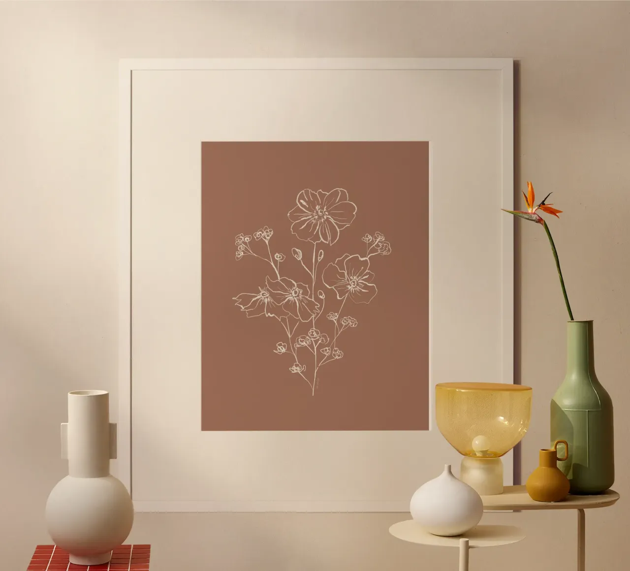 Wild Roses Bouquet - Mocha Mousse poster con telaio in plastica da anisillustration