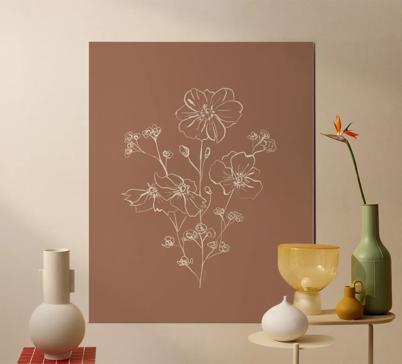 Wild Roses Bouquet - Mocha Mousse poster con telaio in plastica da anisillustration