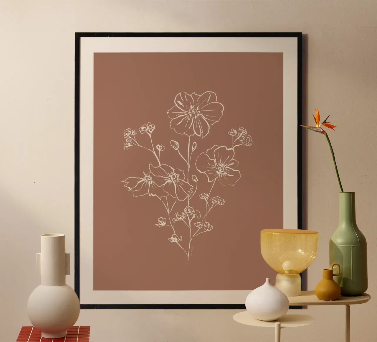 Wild Roses Bouquet - Mocha Mousse poster con telaio in plastica da anisillustration