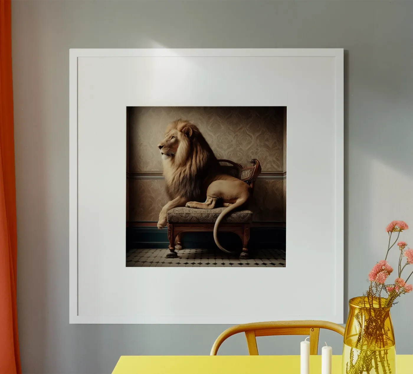 The Regal Parlour Lion – Whimsical Vintage Animal Portrait poster by Animal Portraits