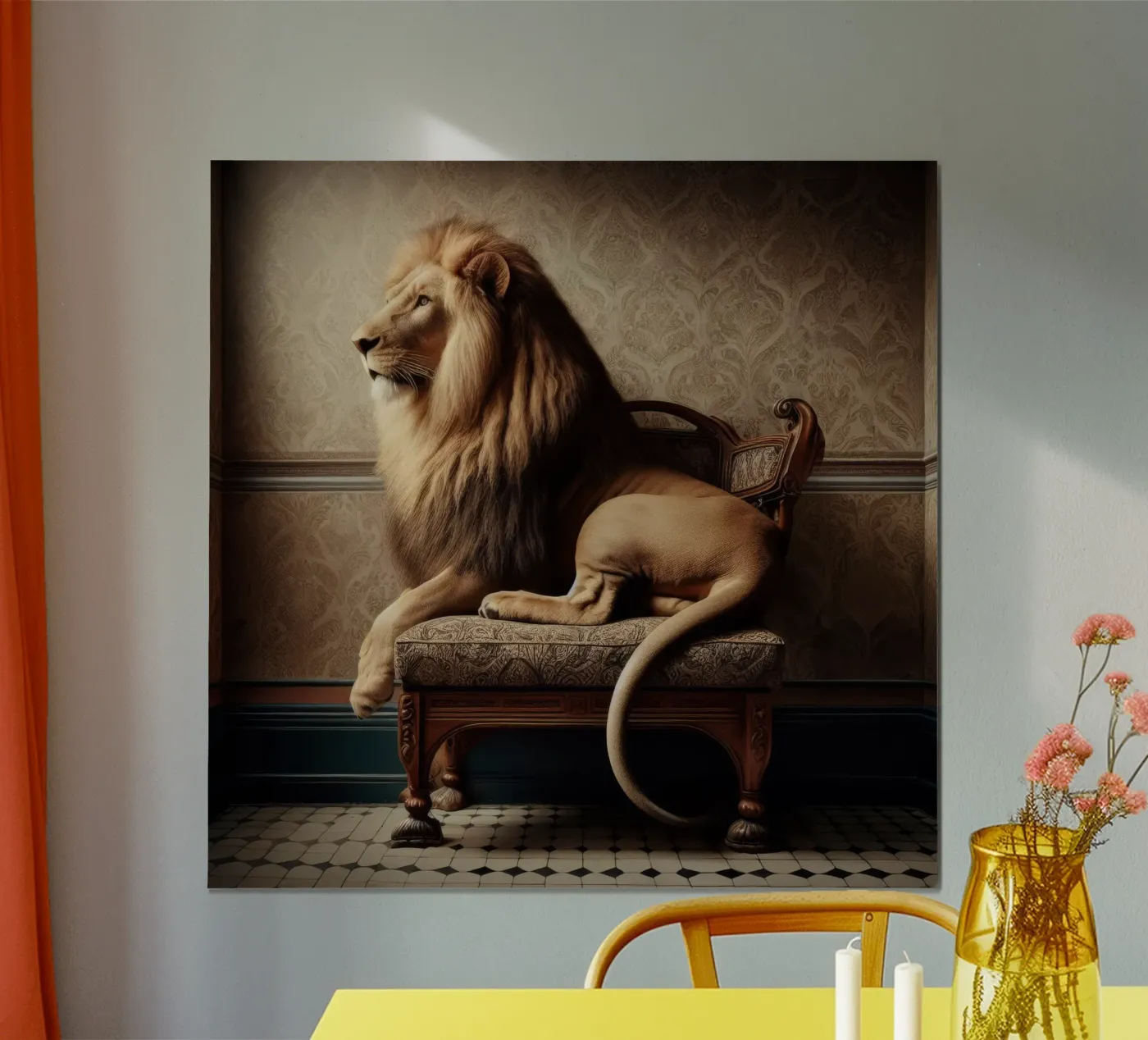 The Regal Parlour Lion – Whimsical Vintage Animal Portrait poster by Animal Portraits