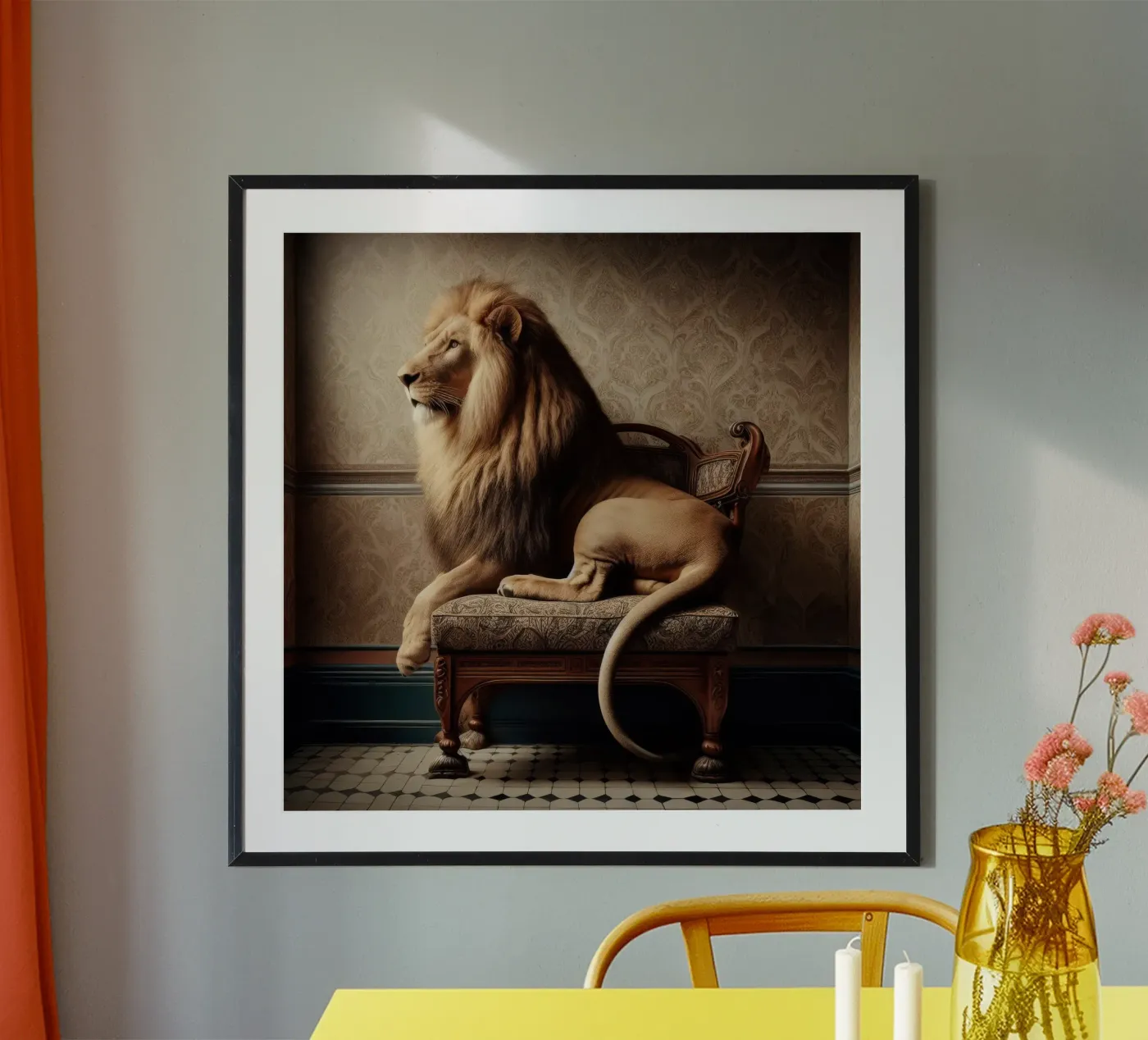 The Regal Parlour Lion – Whimsical Vintage Animal Portrait poster by Animal Portraits