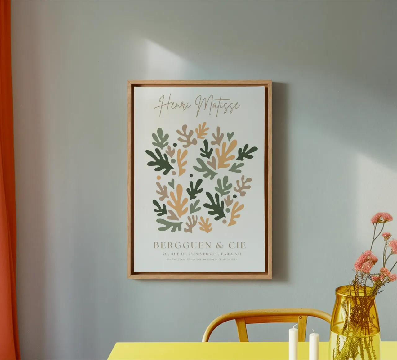 Henri Matisse Abstract Art,Matisse Cut Out Art,Sage Green canvas with Floater frame by pdigitalprints