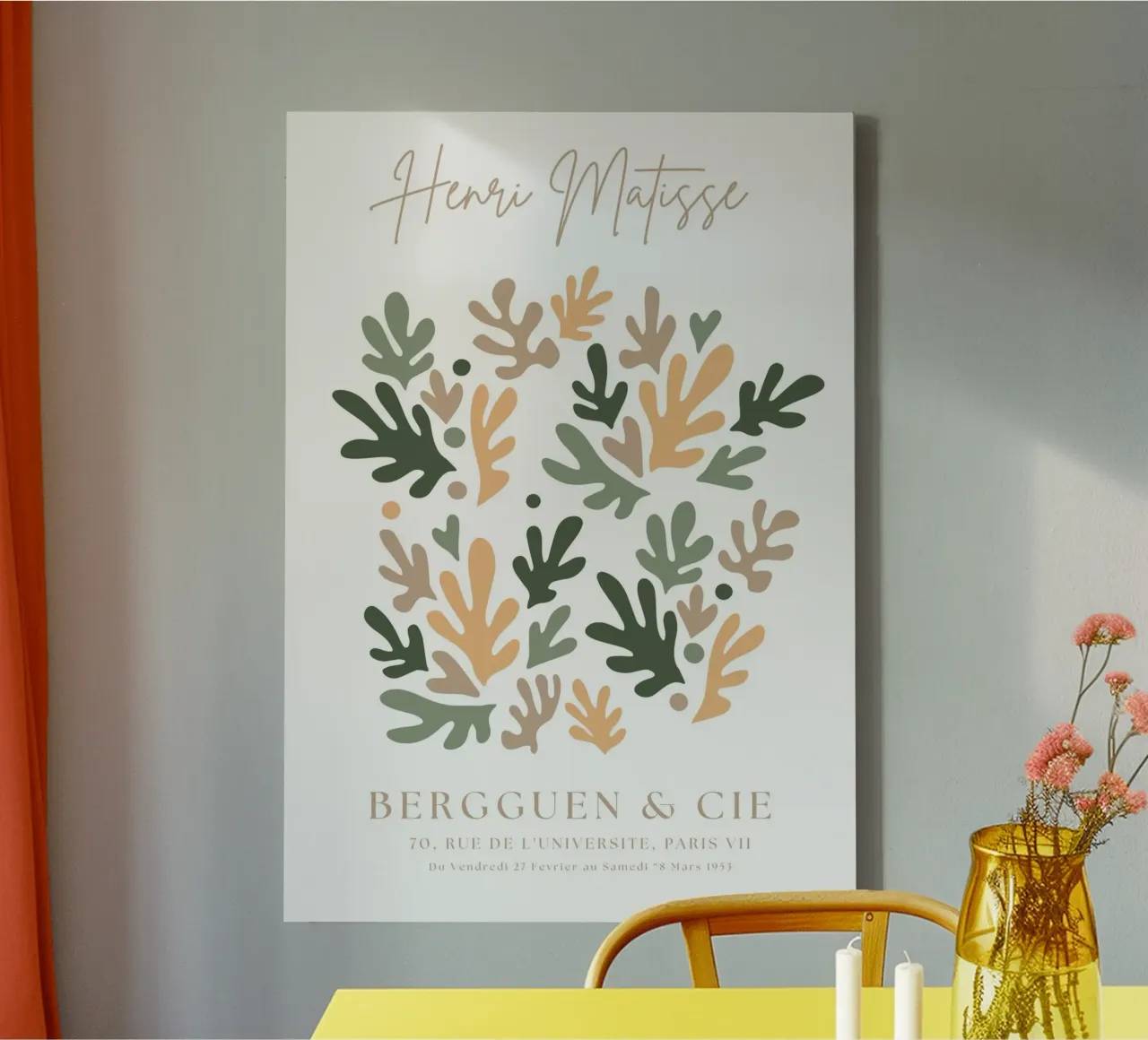 Henri Matisse Abstract Art,Matisse Cut Out Art,Sage Green canvas with Floater frame by pdigitalprints