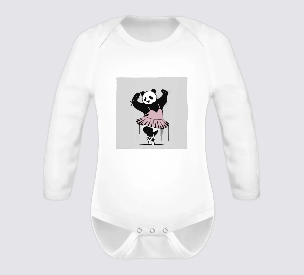 Dancing panda in ballet style - Creative elegance long-sleeve baby romper by namosh