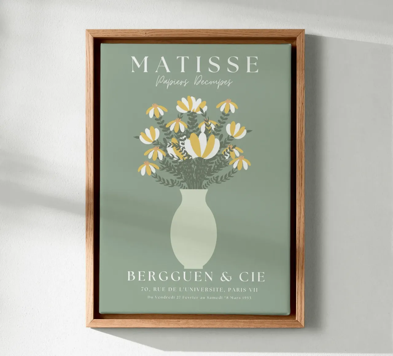 Henri Matisse abstracte kunst, Matisse uitgesneden kunst, saliegroen canvas met Baklijst van pdigitalprints