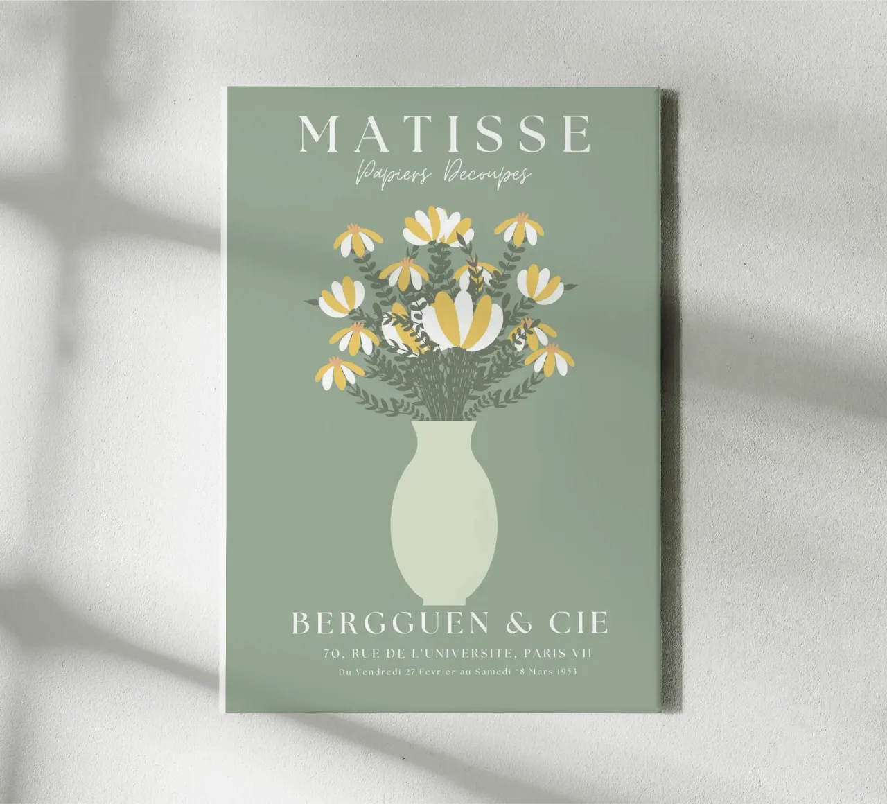 Henri Matisse abstracte kunst, Matisse uitgesneden kunst, saliegroen canvas met Baklijst van pdigitalprints