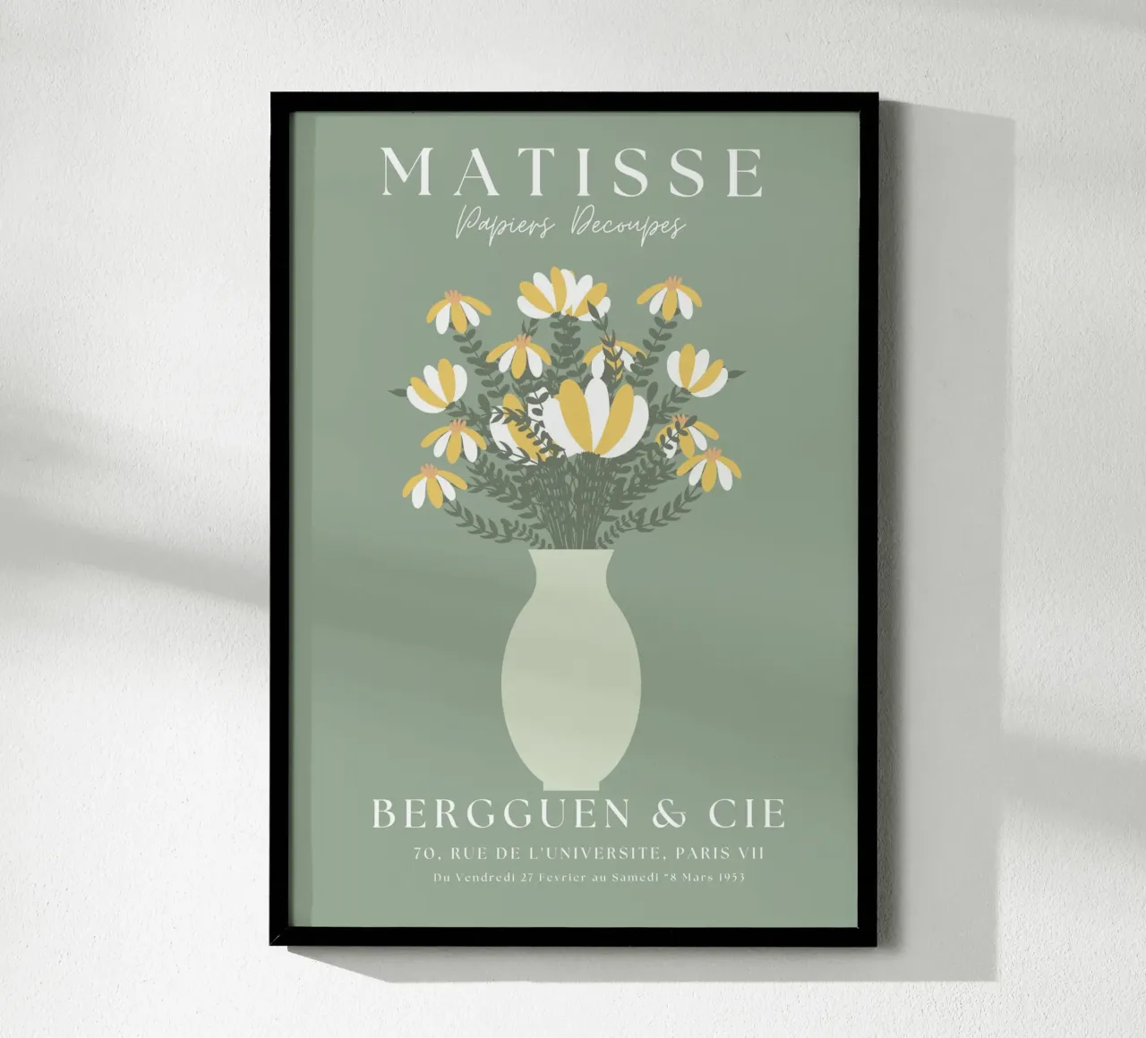 Henri Matisse abstracte kunst, Matisse uitgesneden kunst, saliegroen poster met aluminium frame van pdigitalprints