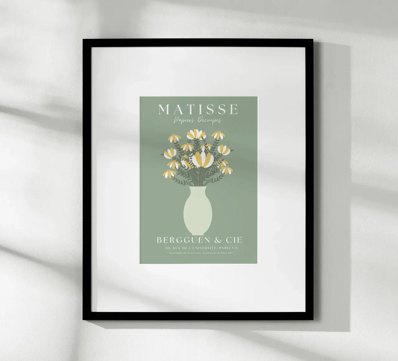 Henri Matisse abstracte kunst, Matisse uitgesneden kunst, saliegroen poster met aluminium frame van pdigitalprints