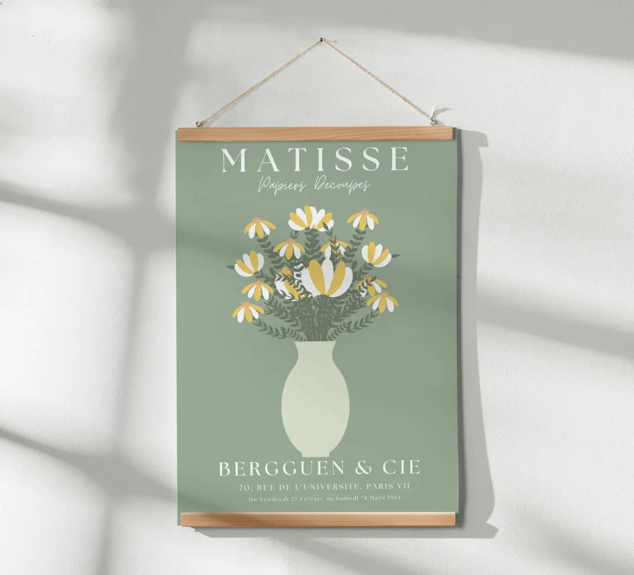 Henri Matisse abstracte kunst, Matisse uitgesneden kunst, saliegroen poster met aluminium frame van pdigitalprints