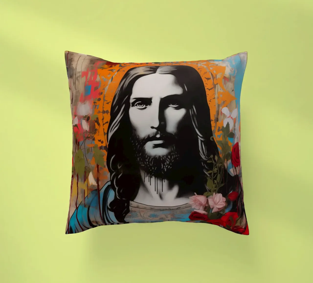 Gesù | Arte di strada in stile hippie cuscino da Autofocus