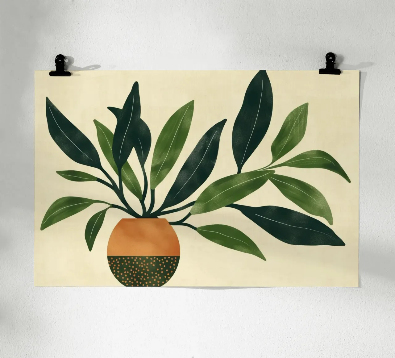 Pianta botanica vintage verde in vaso Retro Floral Boho Chic poster con telaio in alluminio da Gentle Echoes Art