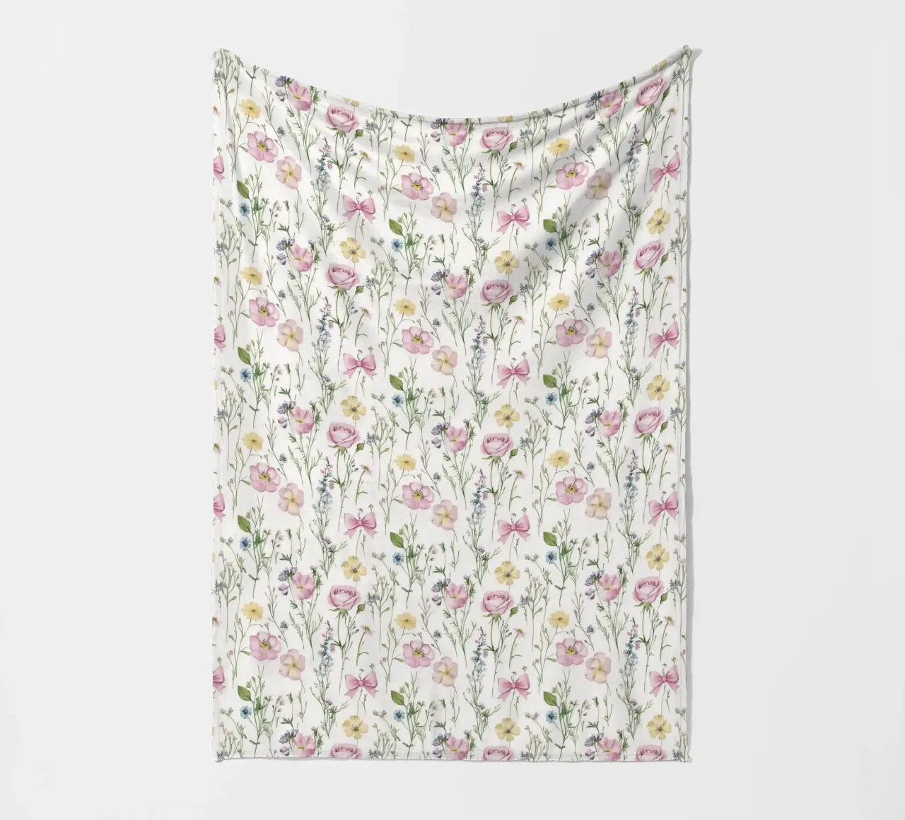 Spring Flower Pink Bows Roses Vintage Botanical Boho Floral fleece blanket by Gentle Echoes Art