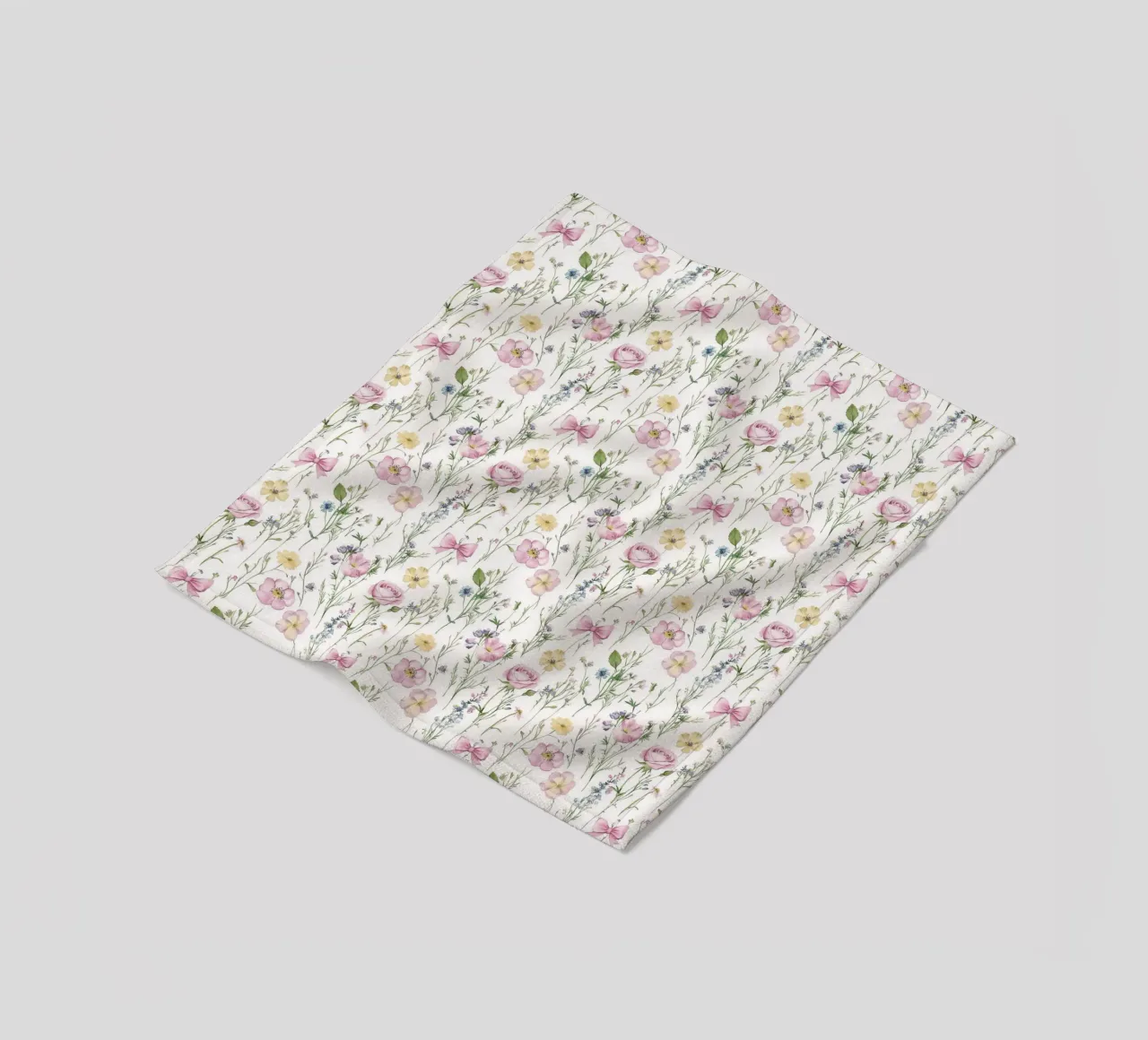 Spring Flower Pink Bows Roses Vintage Botanical Boho Floral fleece blanket by Gentle Echoes Art