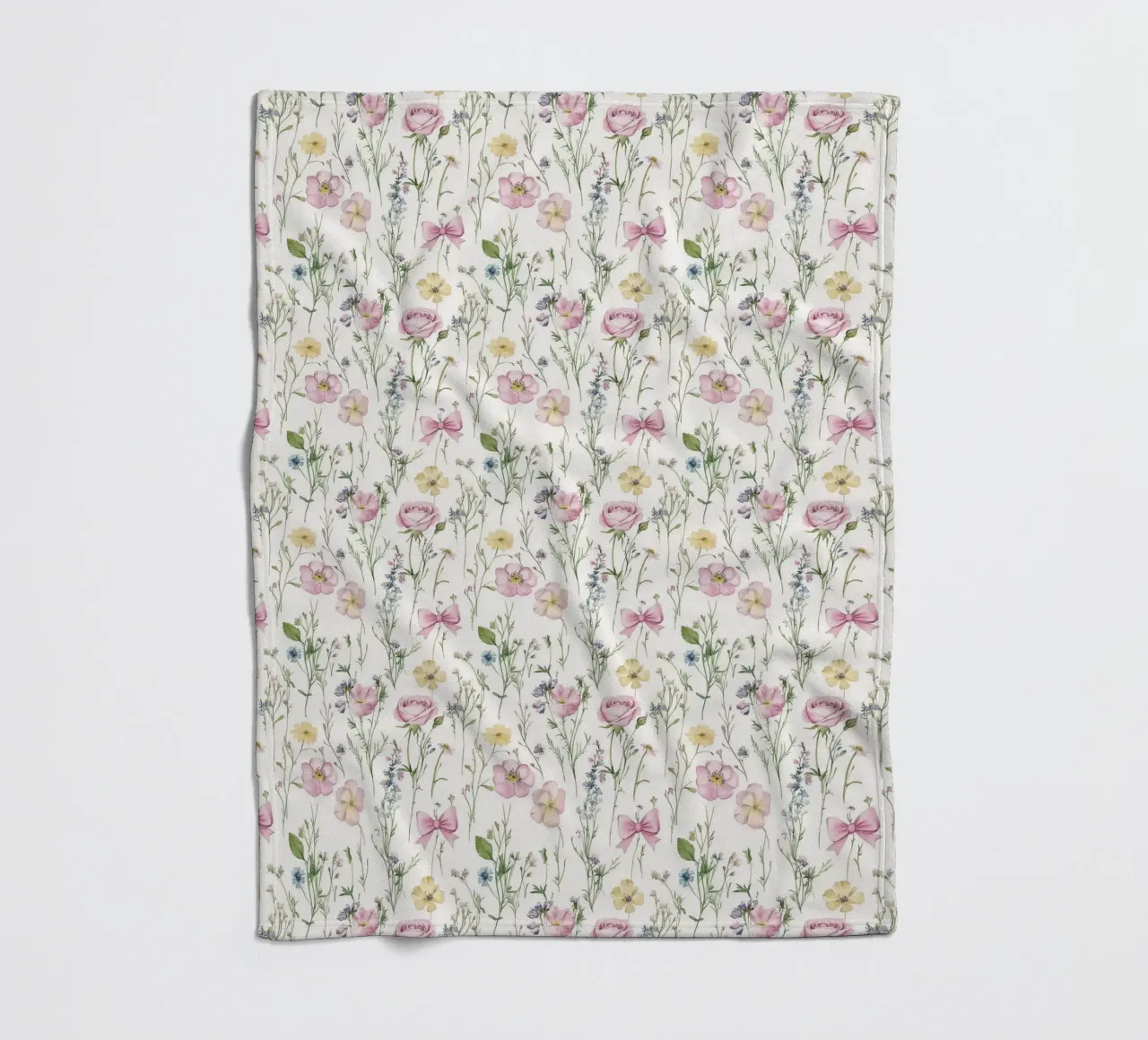 Spring Flower Pink Bows Roses Vintage Botanical Boho Floral fleece blanket by Gentle Echoes Art
