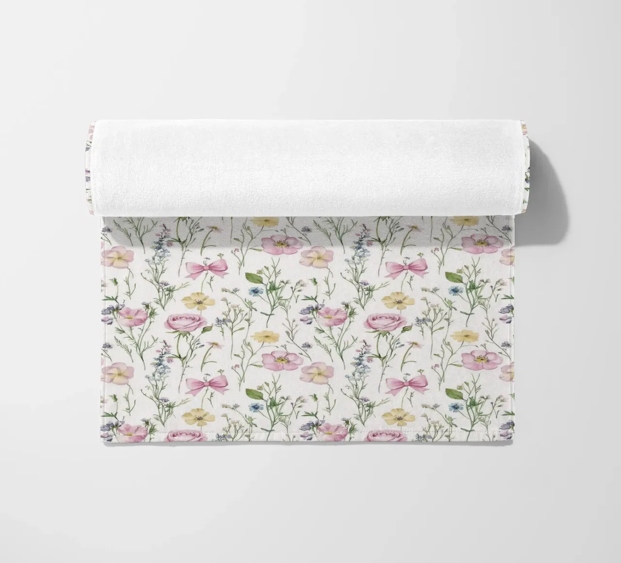 Spring Flower Pink Bows Roses Vintage Botanical Boho Floral beach towel by Gentle Echoes Art