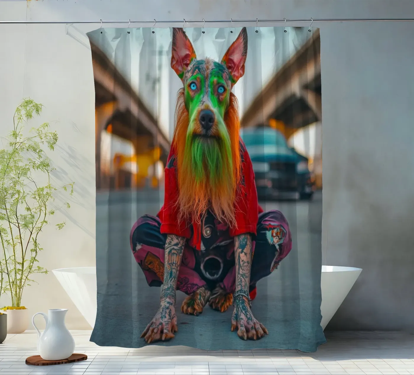 Ziggy douchegordijn van Affiches Chien Originales – Dogland