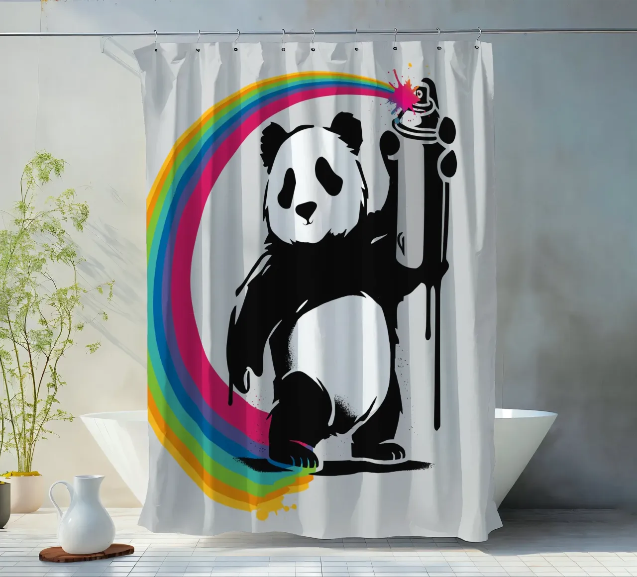 Panda creativo con graffiti arcobaleno tenda da doccia da namosh