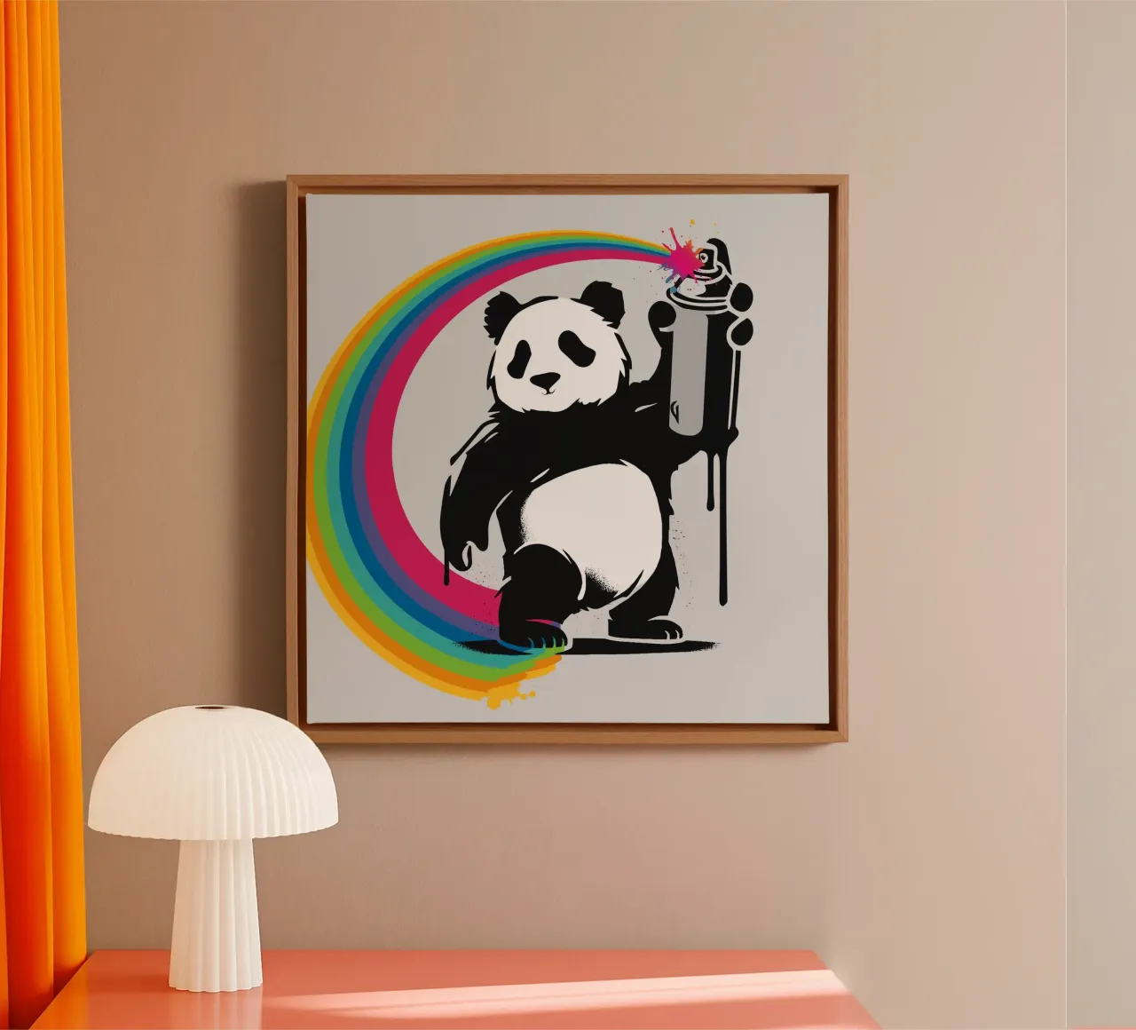 Creative panda with rainbow graffiti canvas by namosh