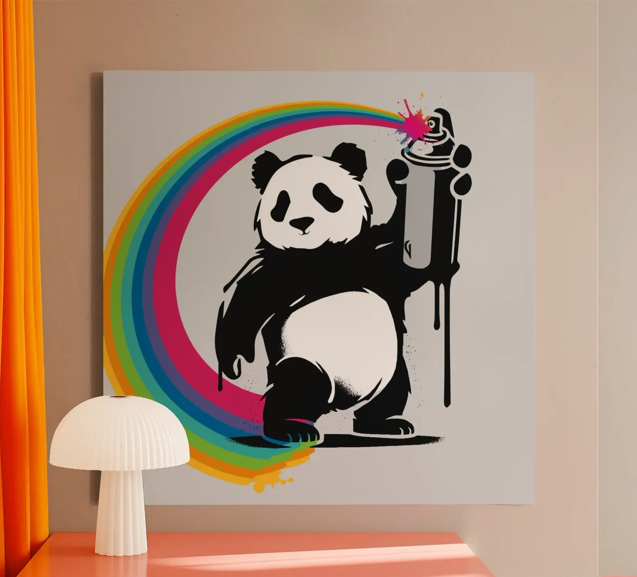 Creative panda with rainbow graffiti canvas by namosh