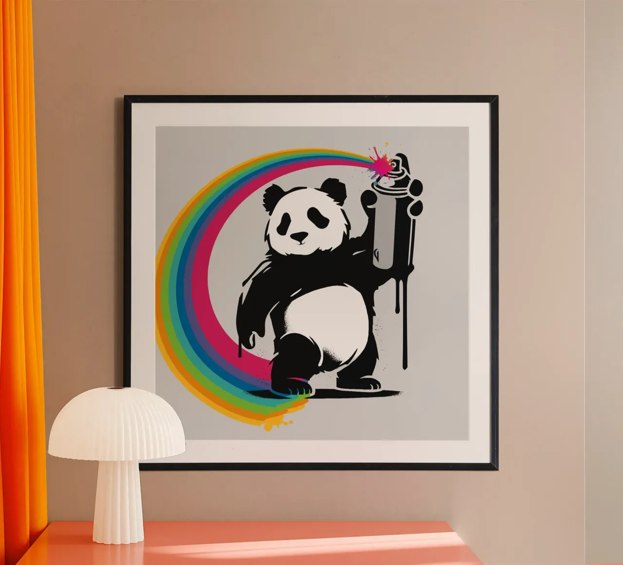 Panda creativo con graffiti arcobaleno carta hahnemühle da namosh
