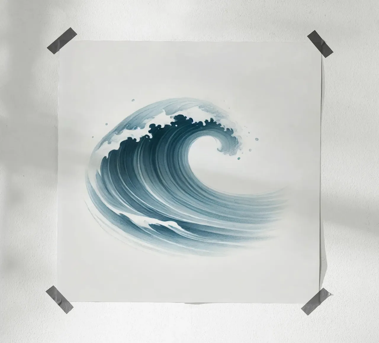 Aquarelle Minimaliste - Vague Bleue Élégante poster con telaio in legno da Épure design